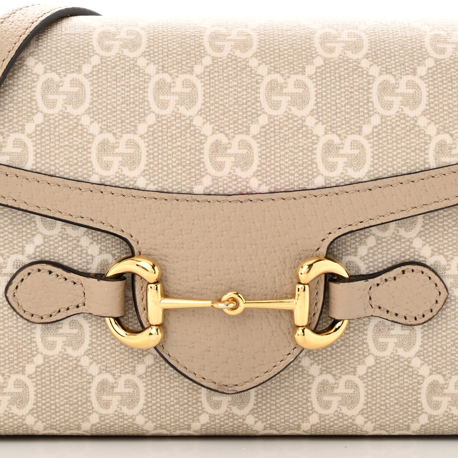 Gucci GG Supreme Monogram Textured Dollar Calfskin Mini Horsebit 1955 Shoulder Bag Beige Mystic White Oatmeal 8 of 11