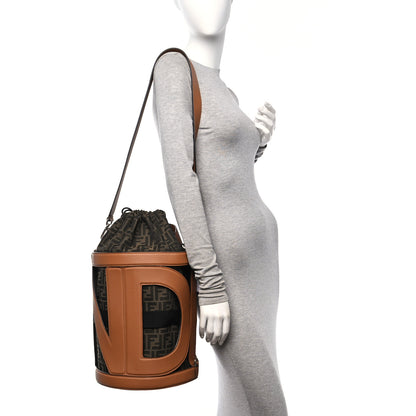 Fendi Jacquard Vitello Logo Bucket Bag Brown 2 of 10