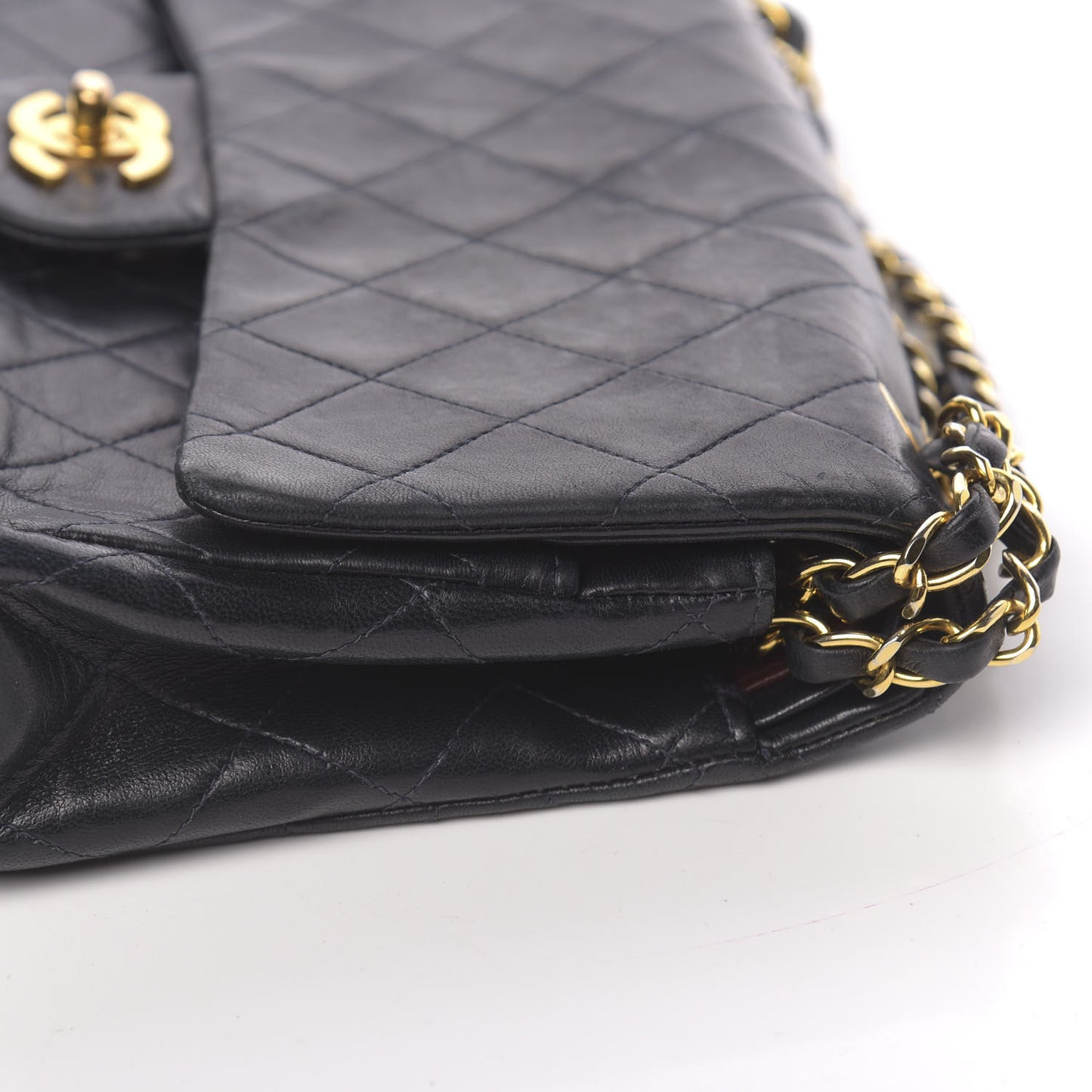 Lambskin Quilted Medium Double Flap Navy