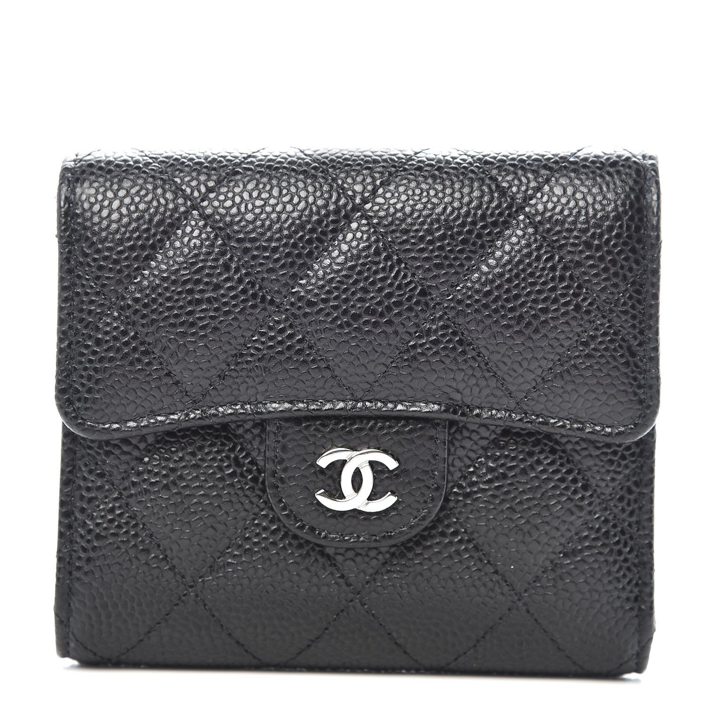 Caviar Quilted Compact Flap Wallet Black