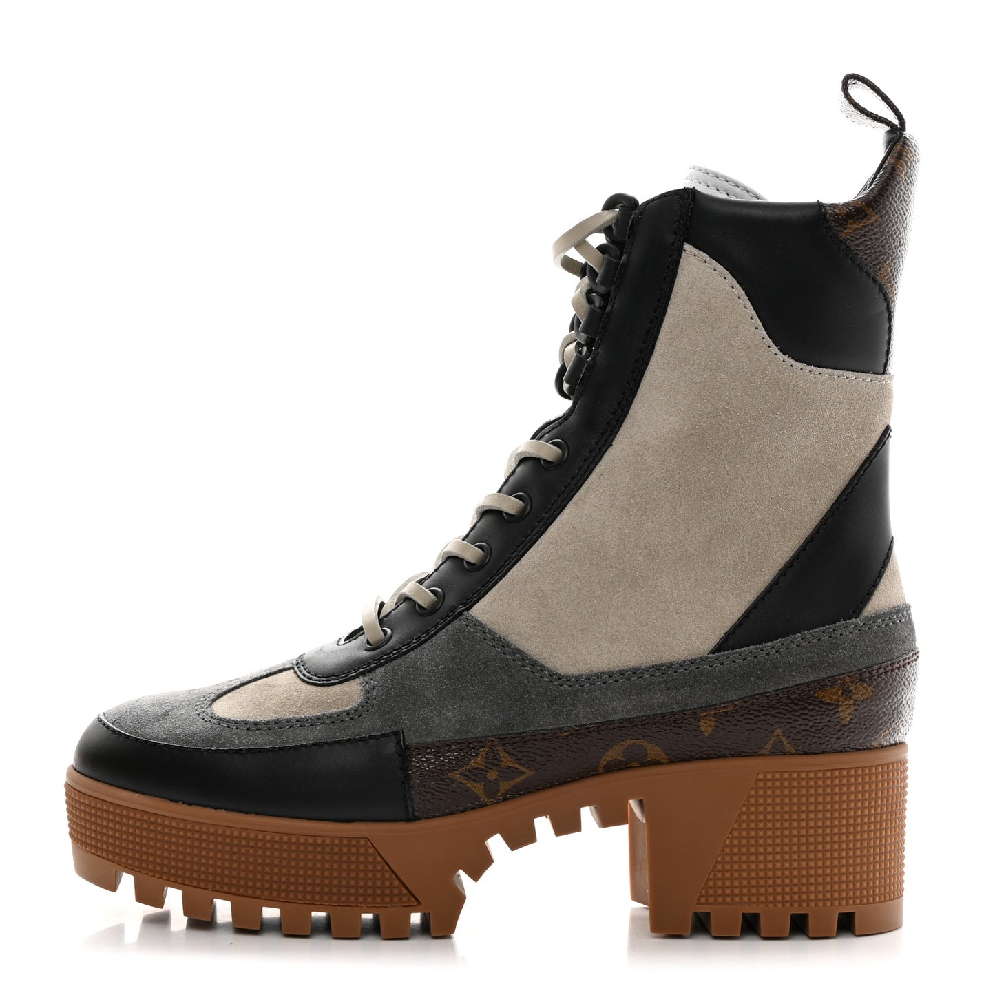 Suede Calfskin Monogram Platform Desert Boots 37 Gray
