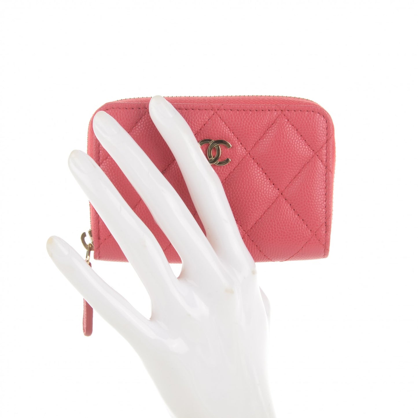 Caviar Quilted Zip Around Coin Purse Wallet Dark Pink