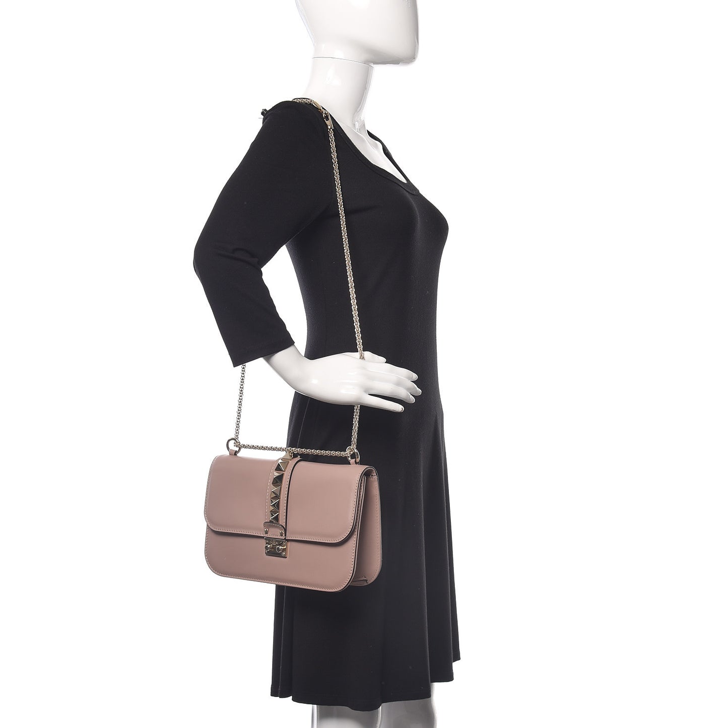 Vitello Medium Glam Lock Rockstud Flap Poudre
