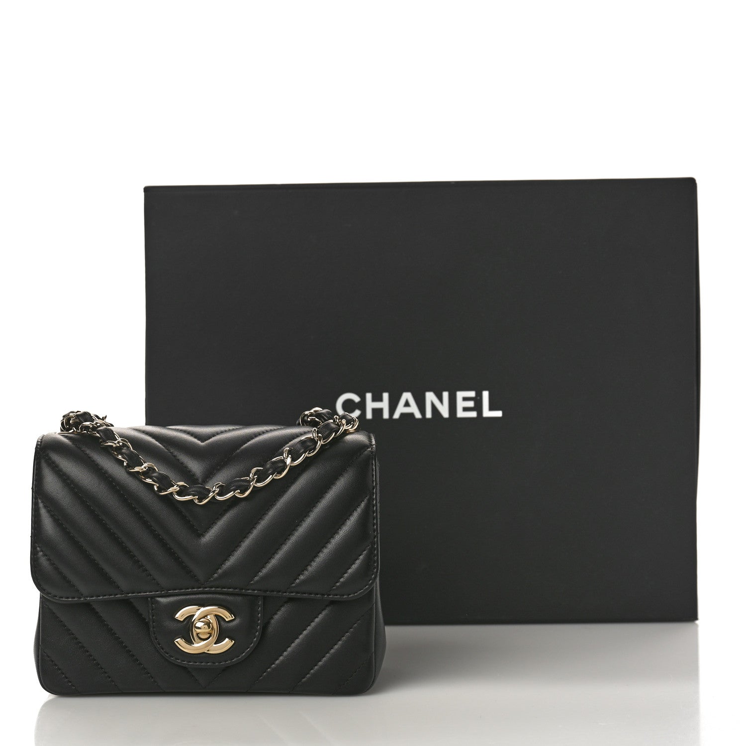 Chanel Lambskin Chevron Quilted Mini Square Flap Black 11 of 11