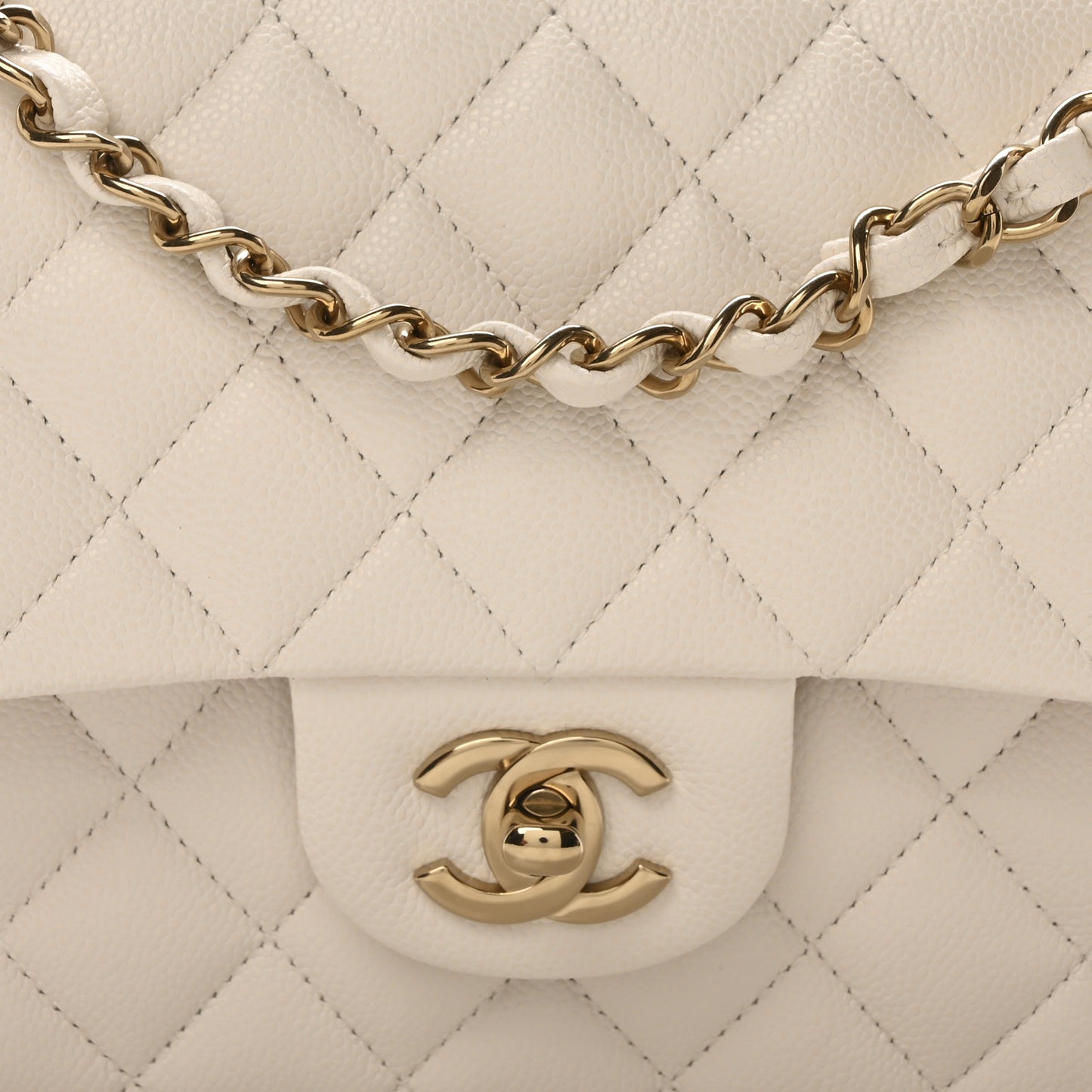 Caviar Quilted Medium Double Flap White