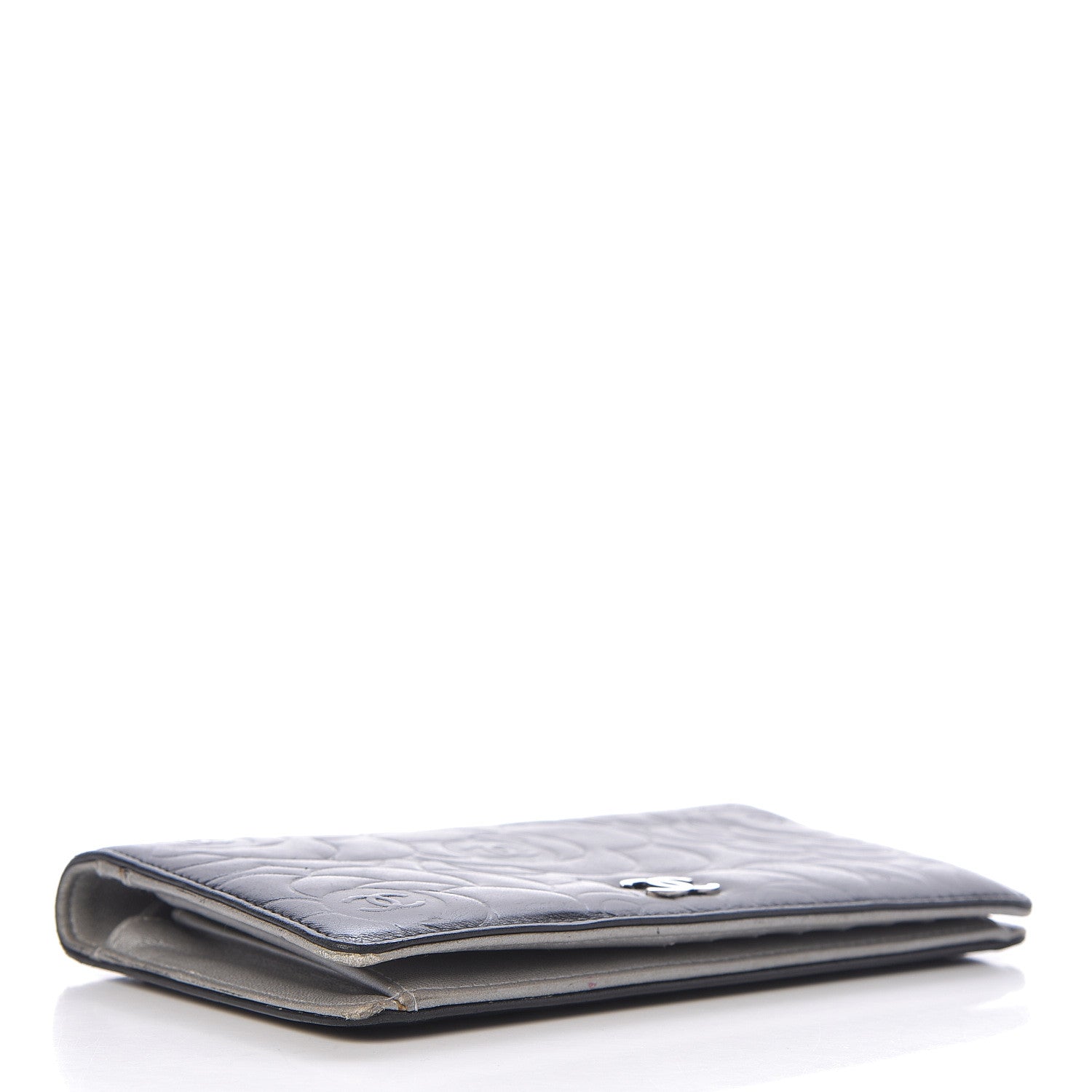 Chanel Lambskin Camellia Embossed Yen Wallet Black 4 of 15