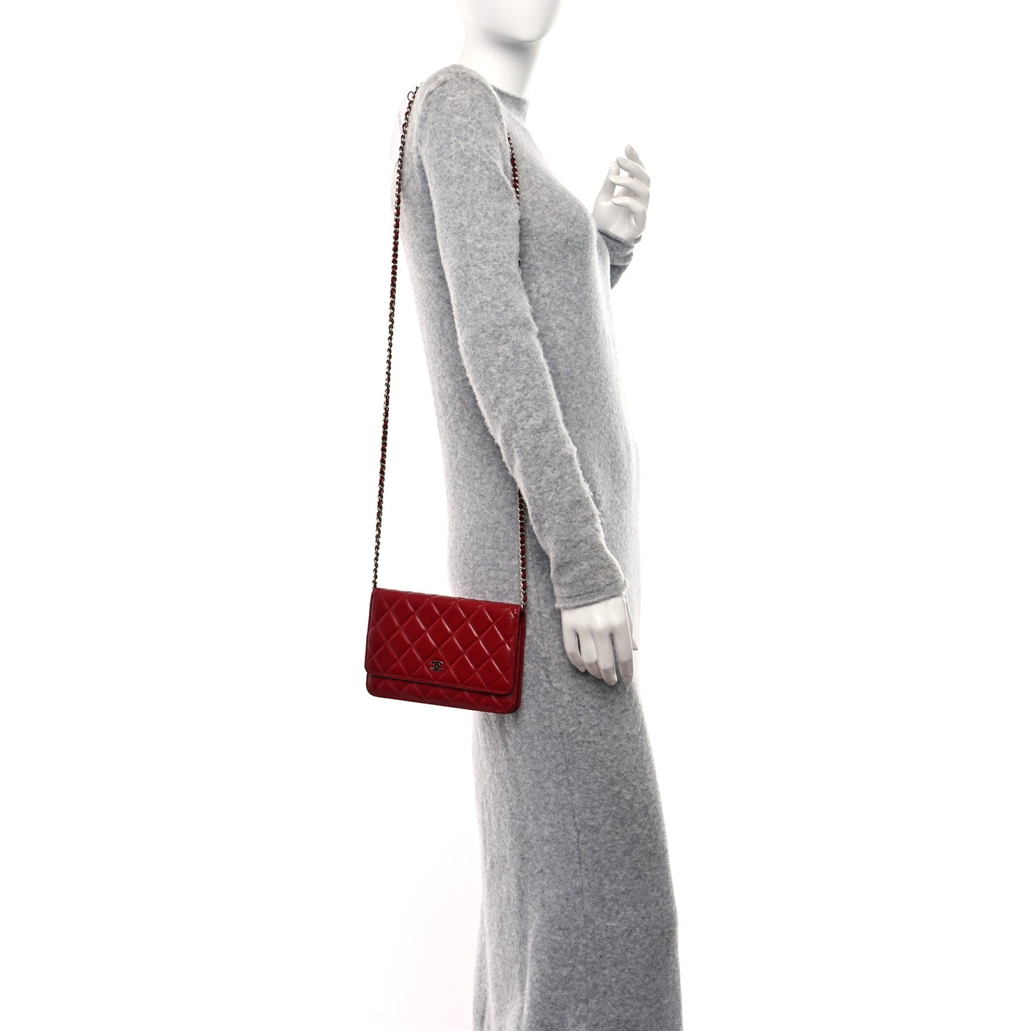 Lambskin Quilted Wallet On Chain WOC Red