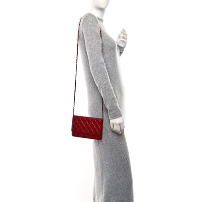 Chanel Lambskin Quilted Wallet On Chain WOC Red 3 of 10