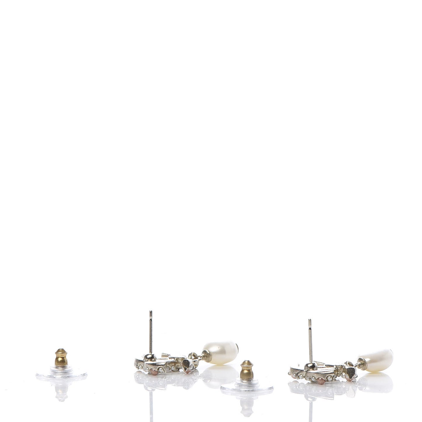Pearl Crystal CC Charm Drop Earrings Light Gold Pink