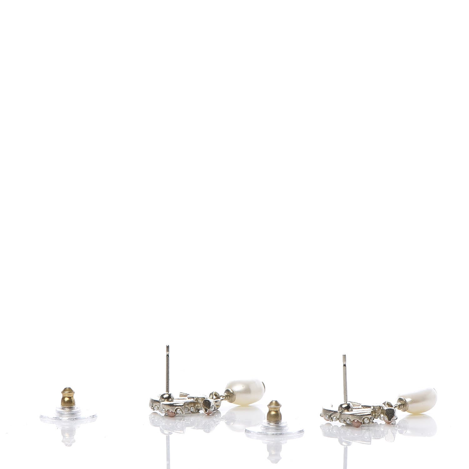 Chanel Pearl Crystal CC Charm Drop Earrings Light Gold Pink 3 of 5