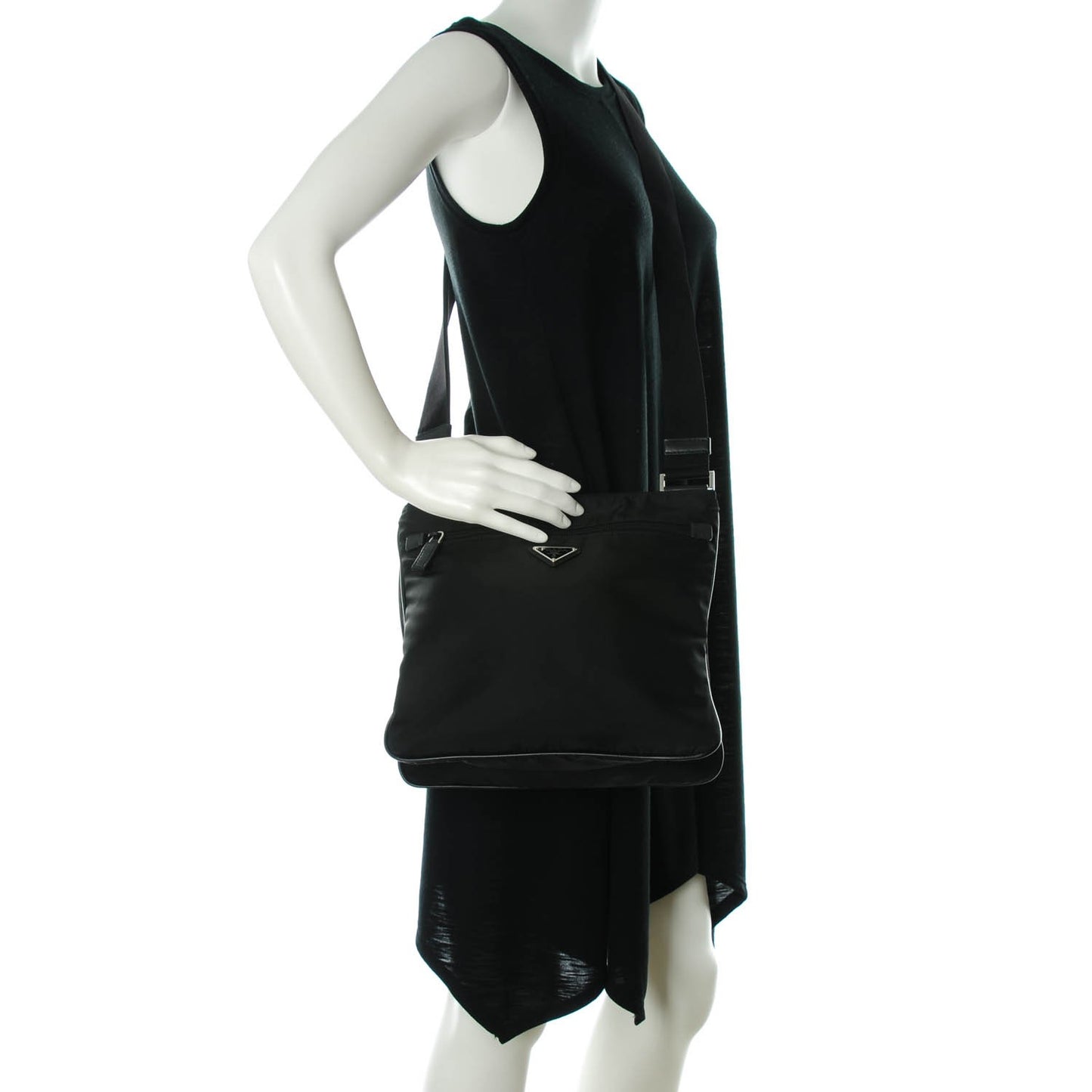 Nylon Saffiano Flat Messenger Bag Black