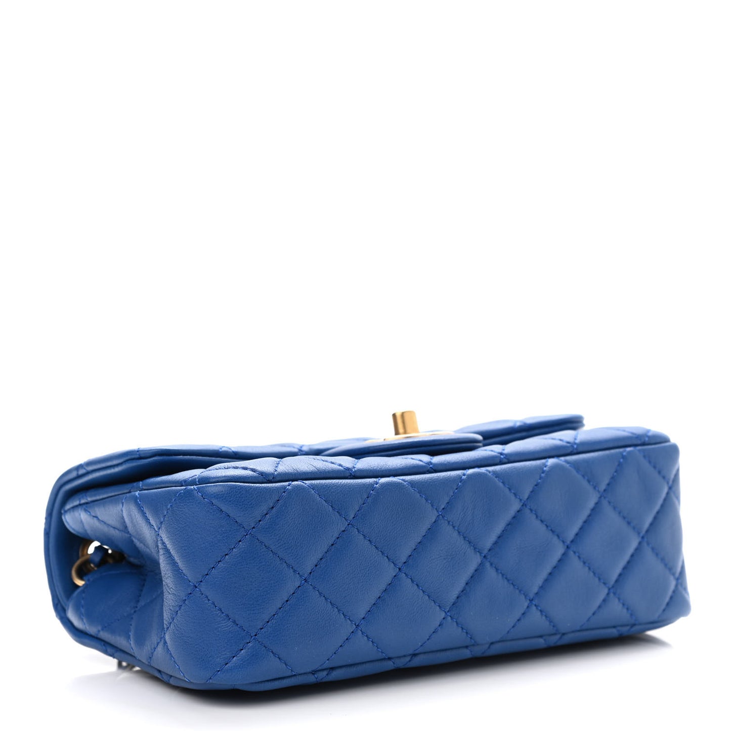 Lambskin Quilted Pearl Crush Mini Rectangular Flap Blue