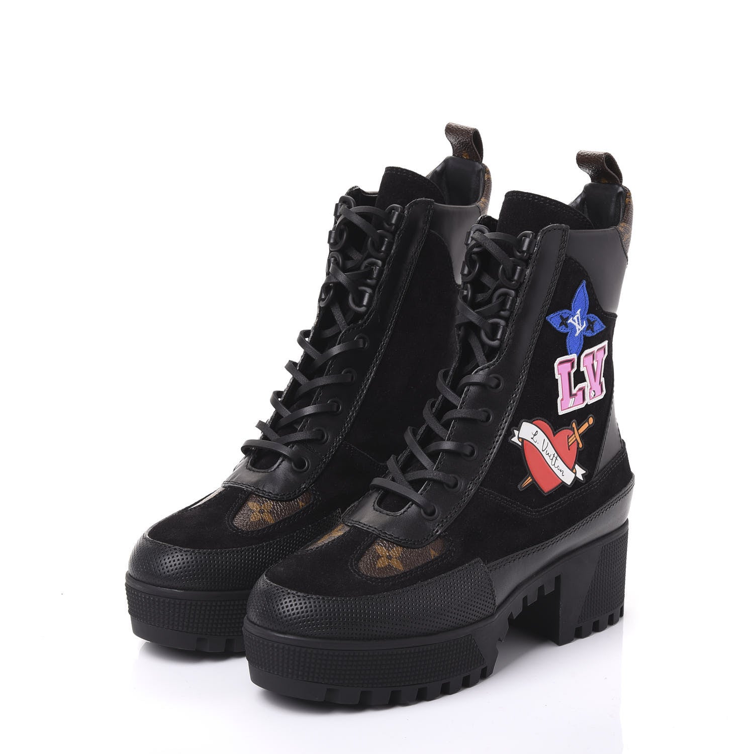 Louis Vuitton Suede Calfskin Monogram LV Black Heart Laureate Platform Desert Boots 37 Black 2 of 8
