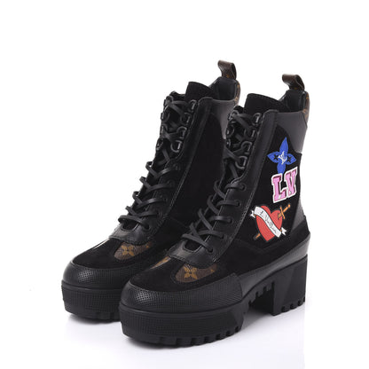 Louis Vuitton Suede Calfskin Monogram LV Black Heart Laureate Platform Desert Boots 37 Black 2 of 8