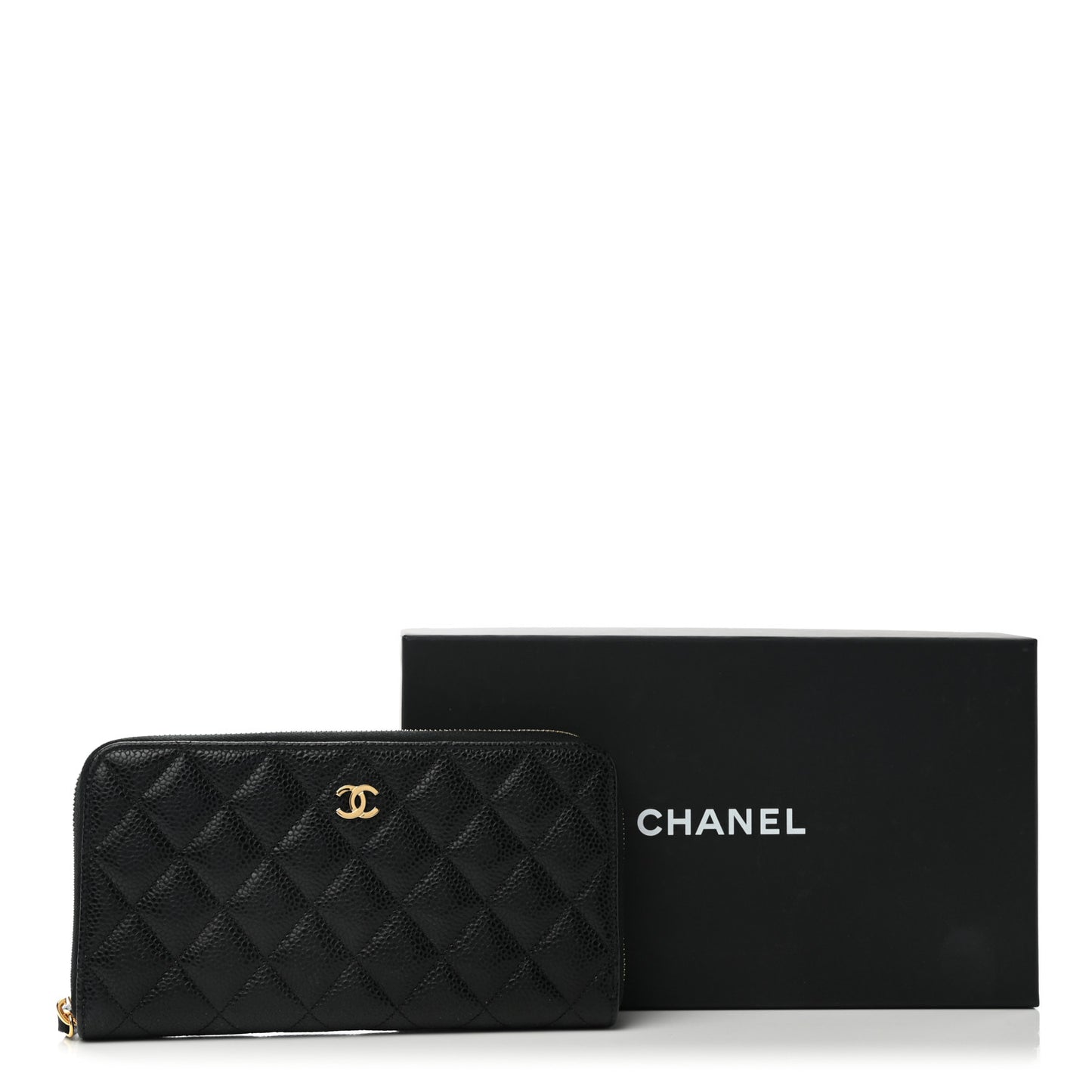 Caviar Quilted Large Gusset Zip Around Wallet Black