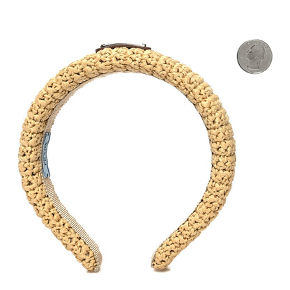 Prada Yarn Raffia Effect Crochet Metal Triangle Logo Headband Naturale 2 of 5