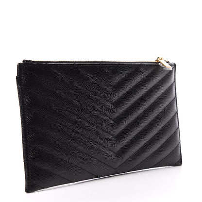 Saint Laurent Grain De Poudre Chevron Monogram Bill Pouch Black 3 of 8
