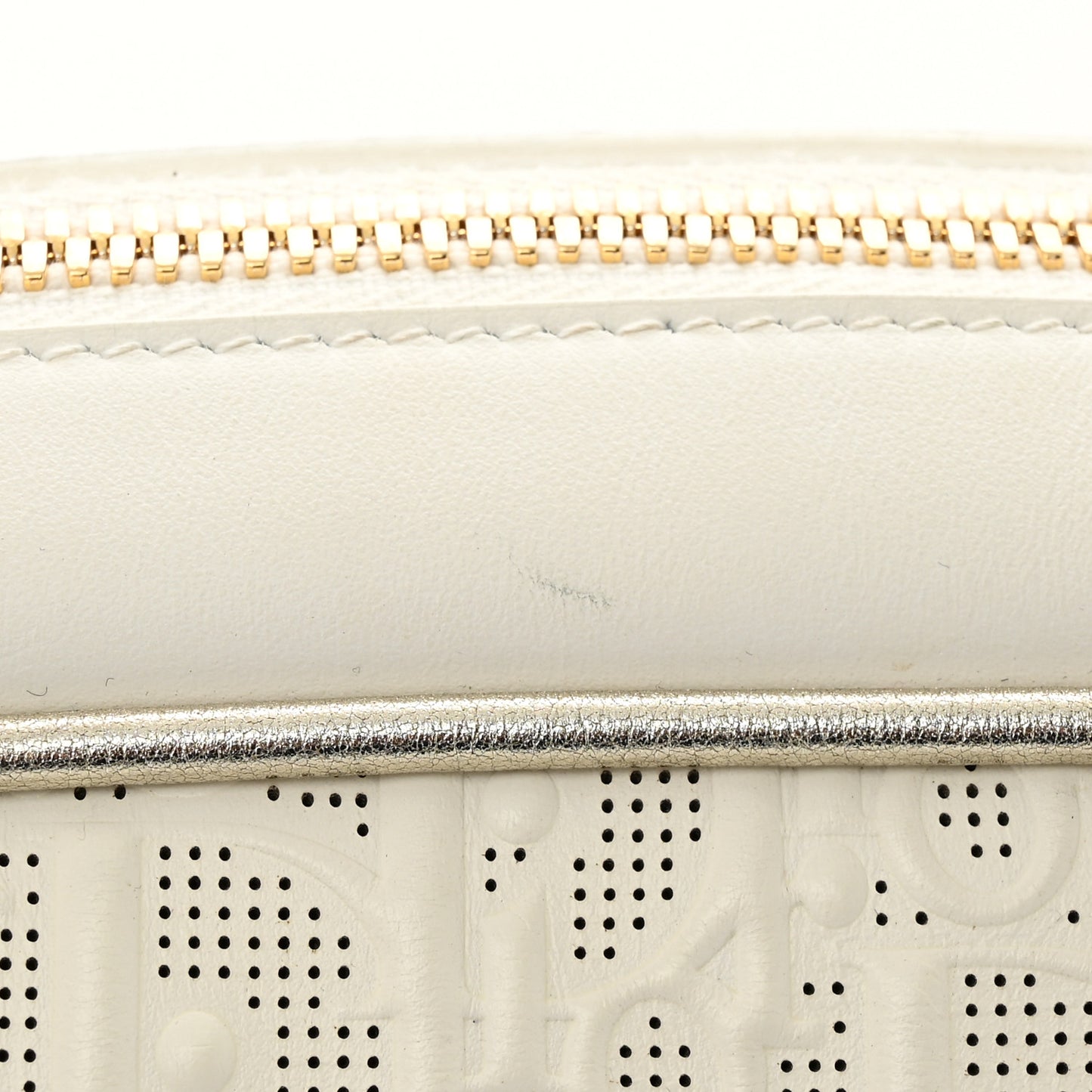 Perforated Calfskin Medium Dior Vibe Classic Bowling Bag White Gold