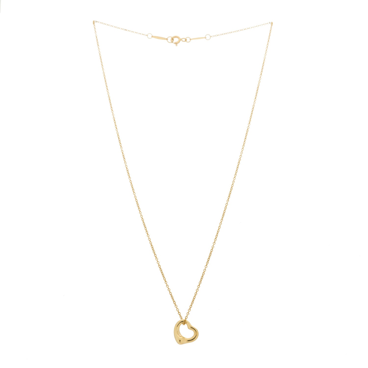 Tiffany 18K Yellow Gold 11mm Elsa Peretti Open Heart Pendant Necklace 3 of 6