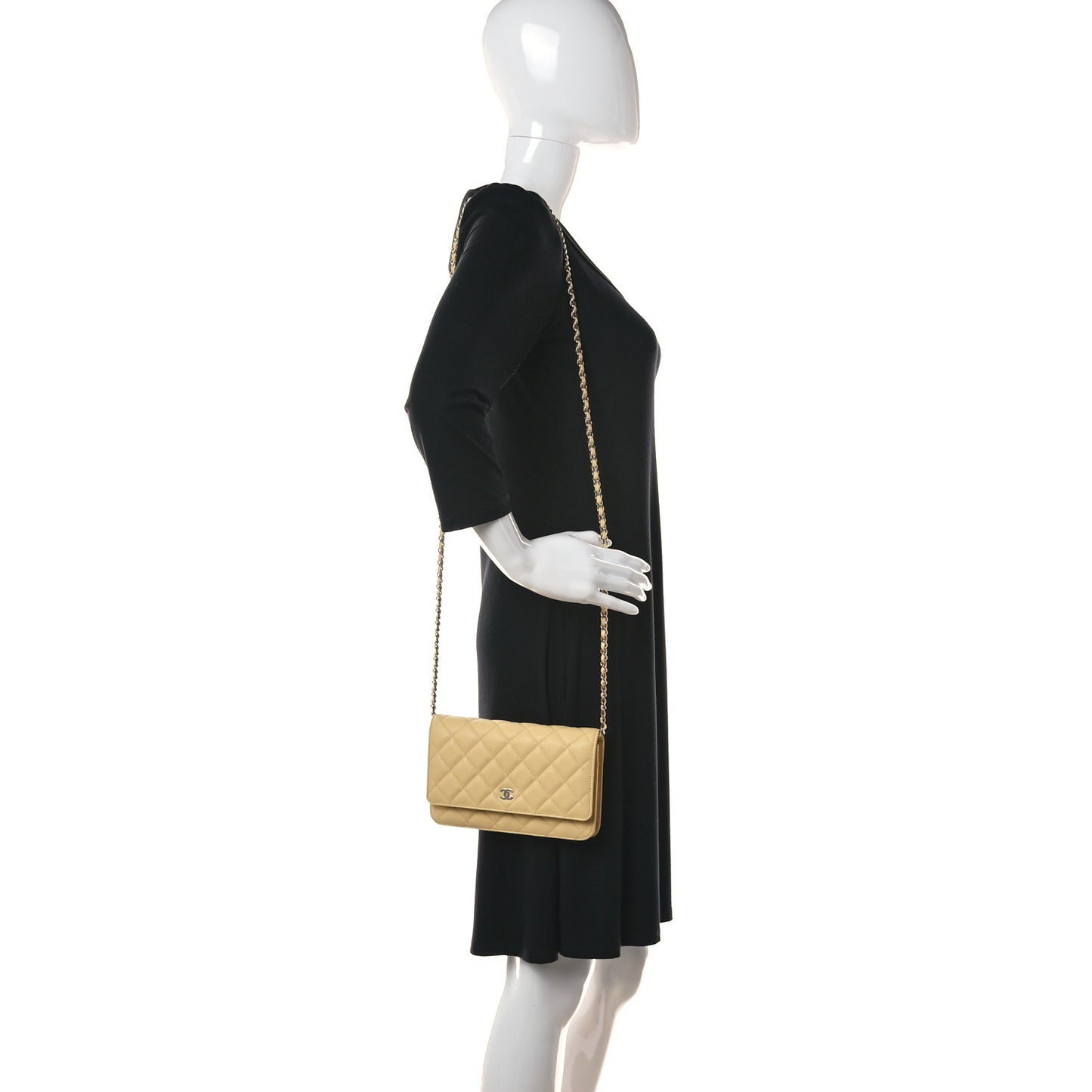 Caviar Quilted Wallet on Chain WOC Light Yellow