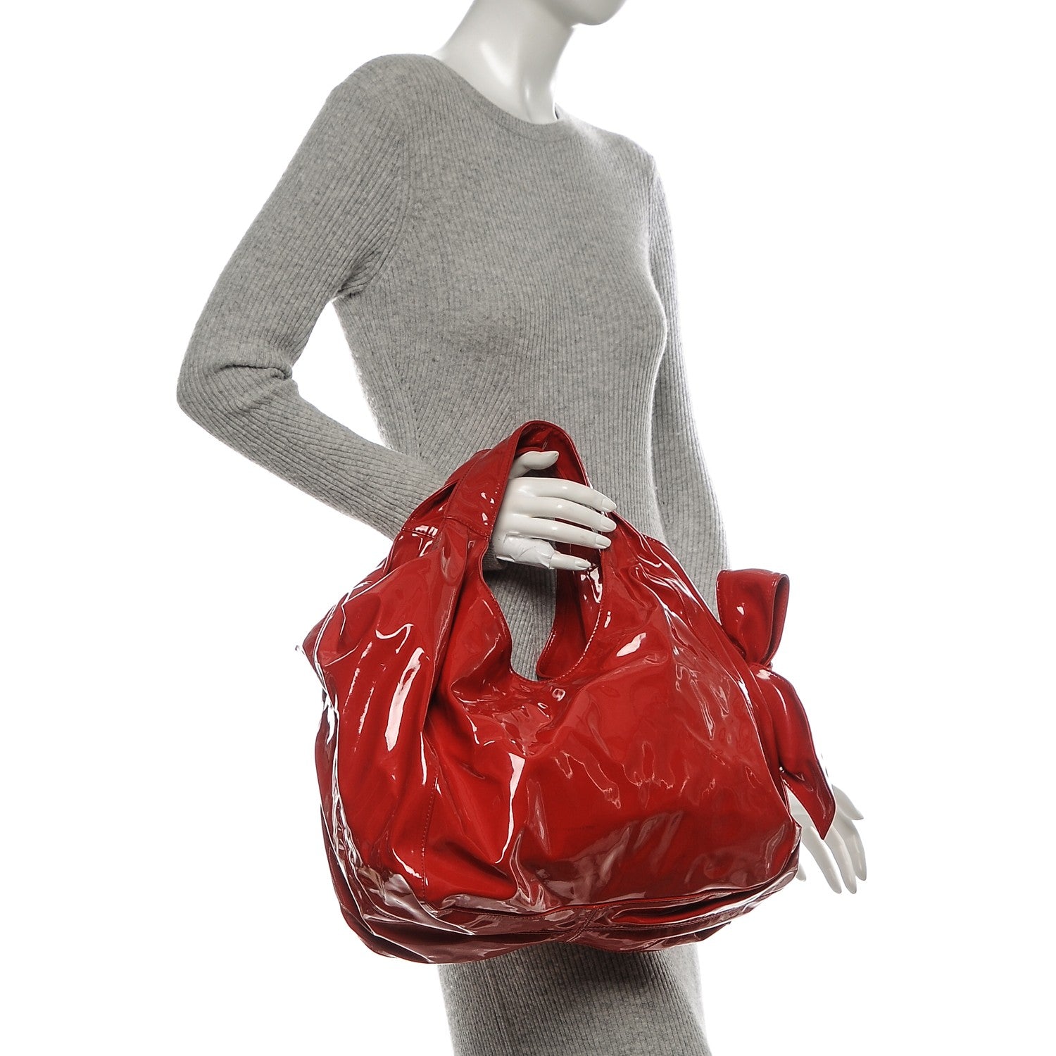 Valentino Garavani Patent Lacca Large Nuage Bow Hobo Red 2 of 6