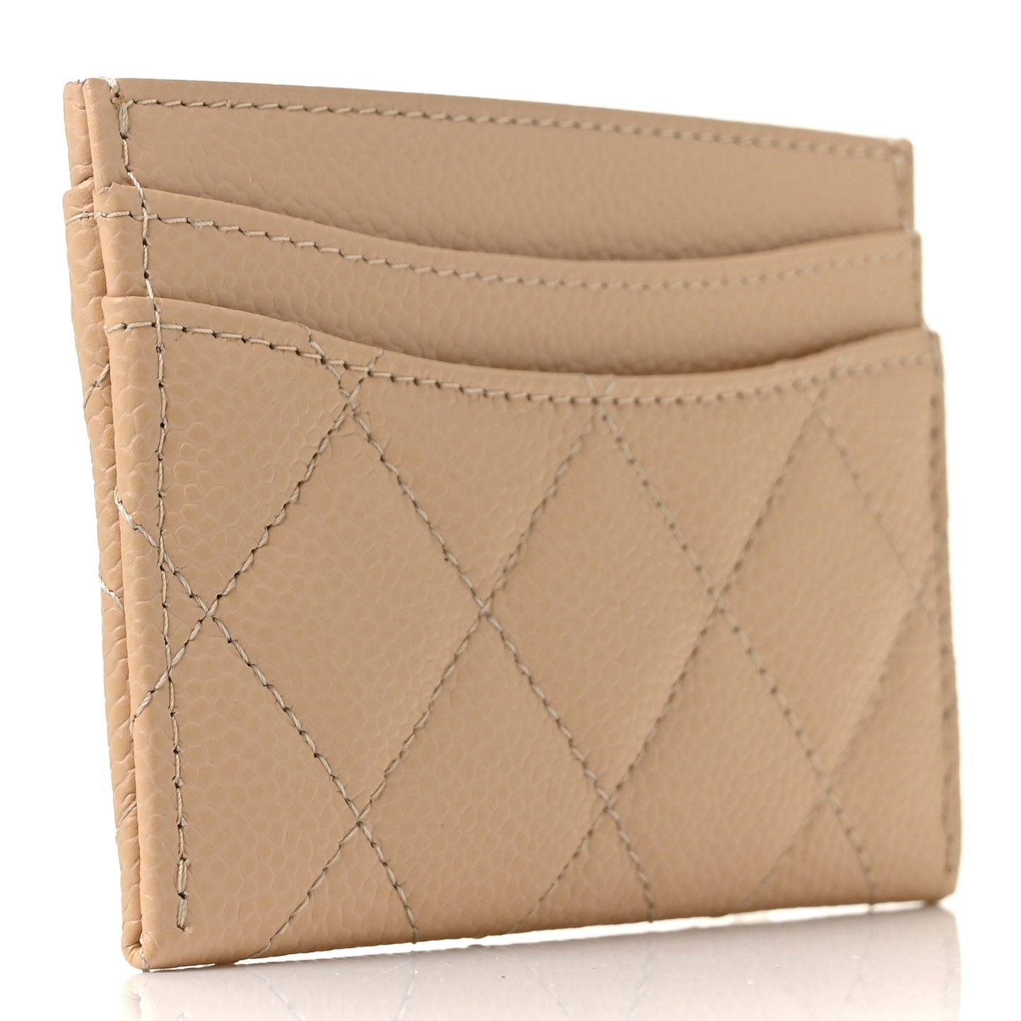 Caviar Quilted Card Holder Beige