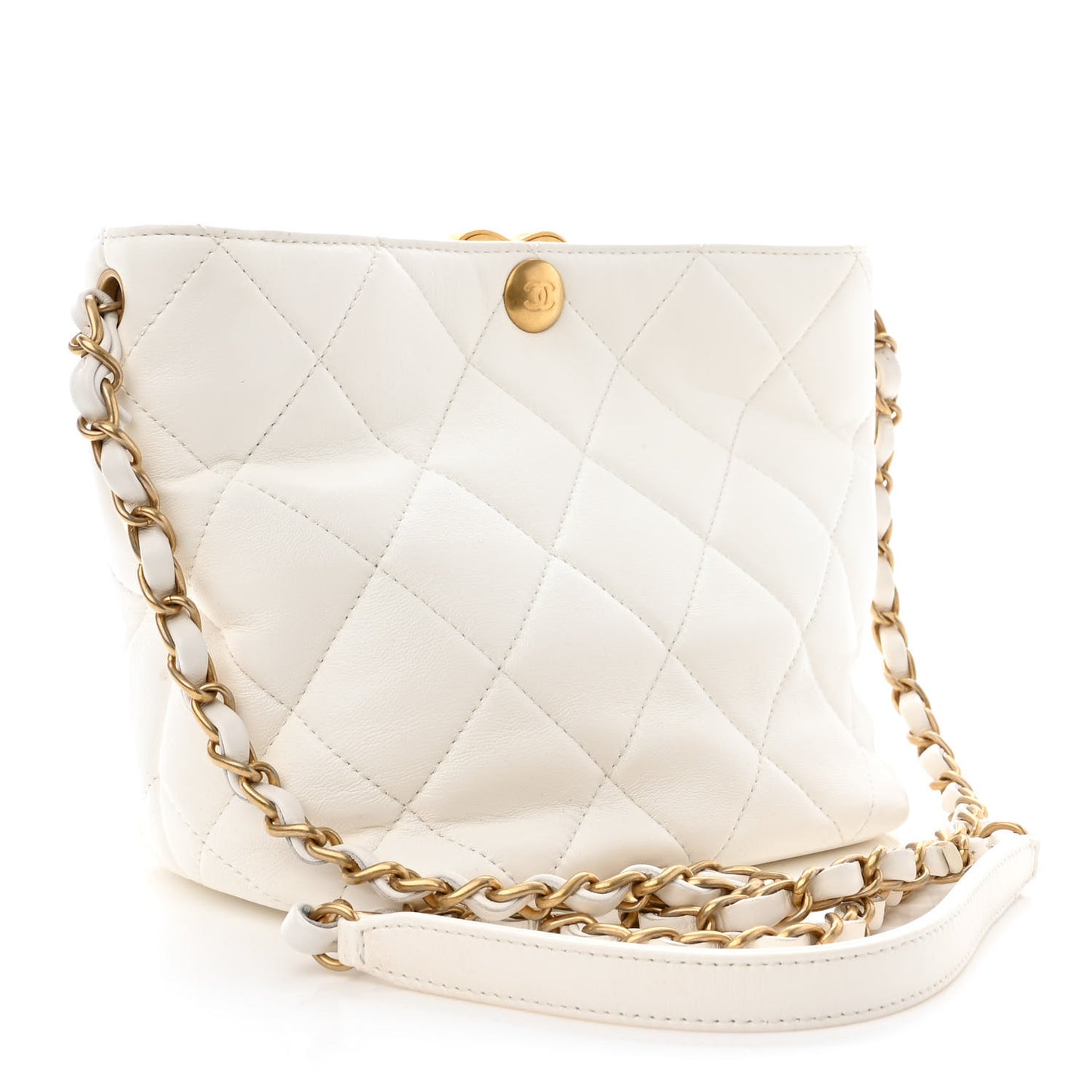 Lambskin Plexiglass Quilted Coco Love Bucket Bag White