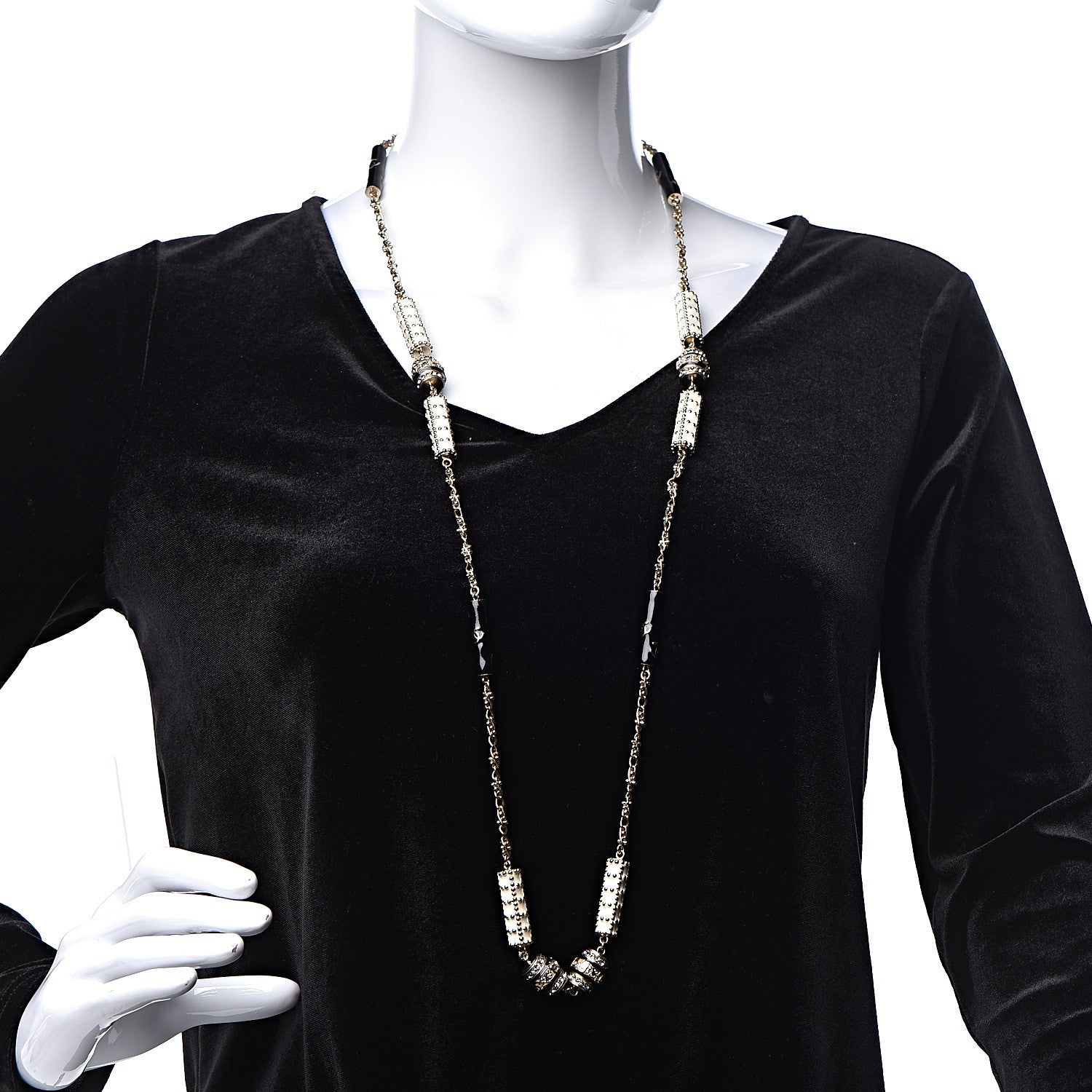 Chanel Resin Crystal Studded CC Station Necklace White Gold 2 of 8