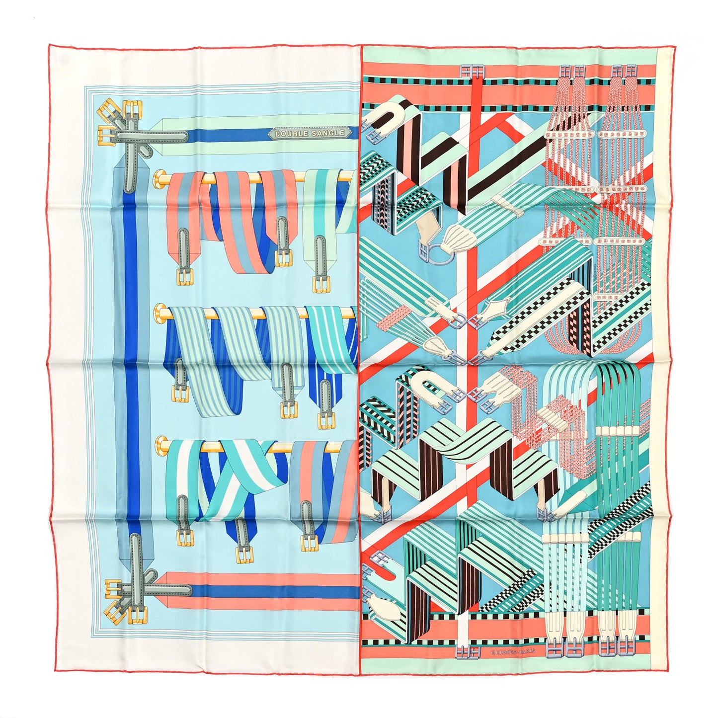 Silk Double Sangle Scarf 90 Aqua Turquoise