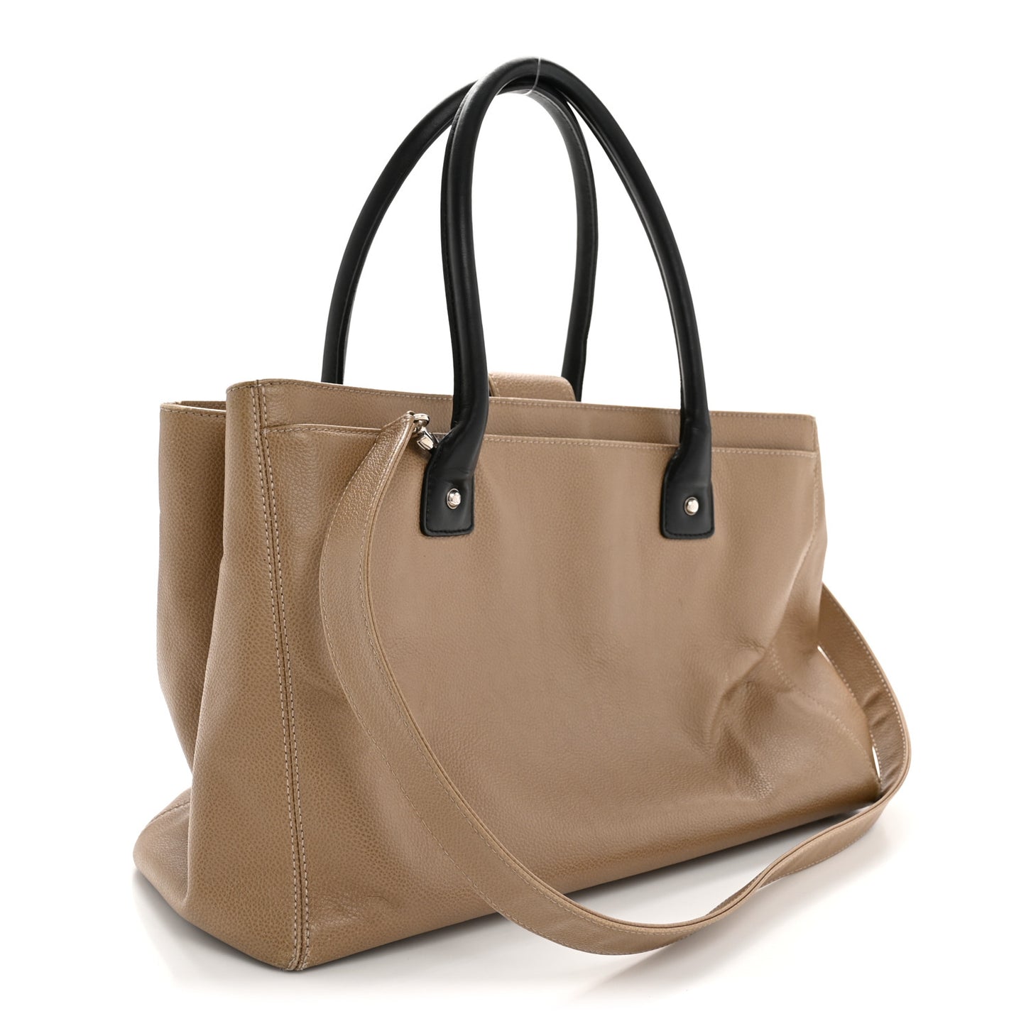 Calfskin Cerf Executive Shopper Tote Beige Black
