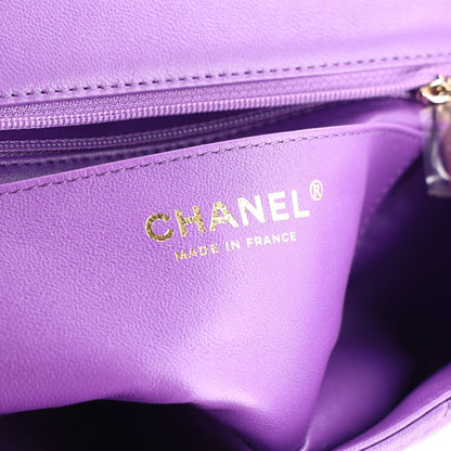 Chanel Lambskin Quilted Mini Top Handle Rectangular Flap Dark Purple 6 of 11