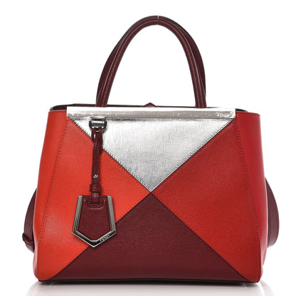 Fendi Vitello Elite Calfskin Colorblock Petite 2Jours Tote Argento Rosso 1 of 10