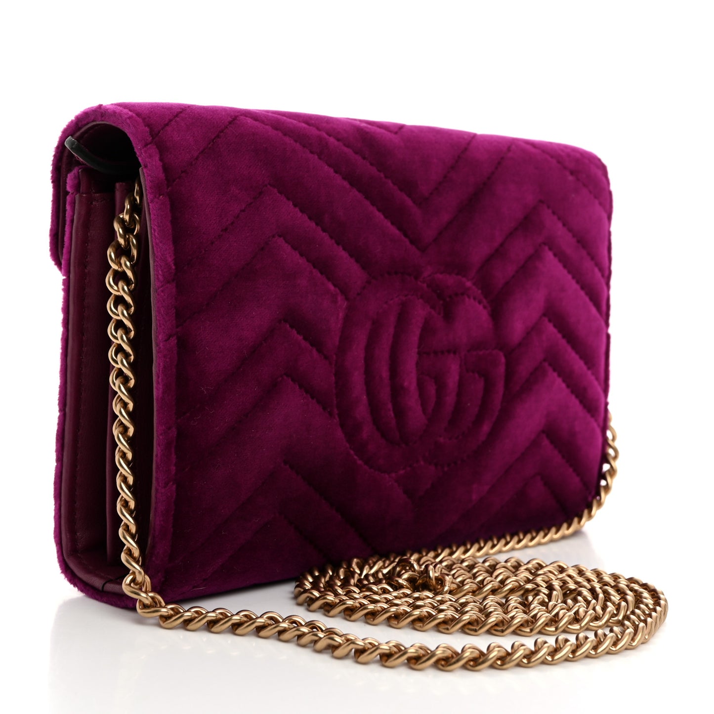 Velvet Matelasse GG Marmont Chain Wallet Fuchsia Violet Cyclamen
