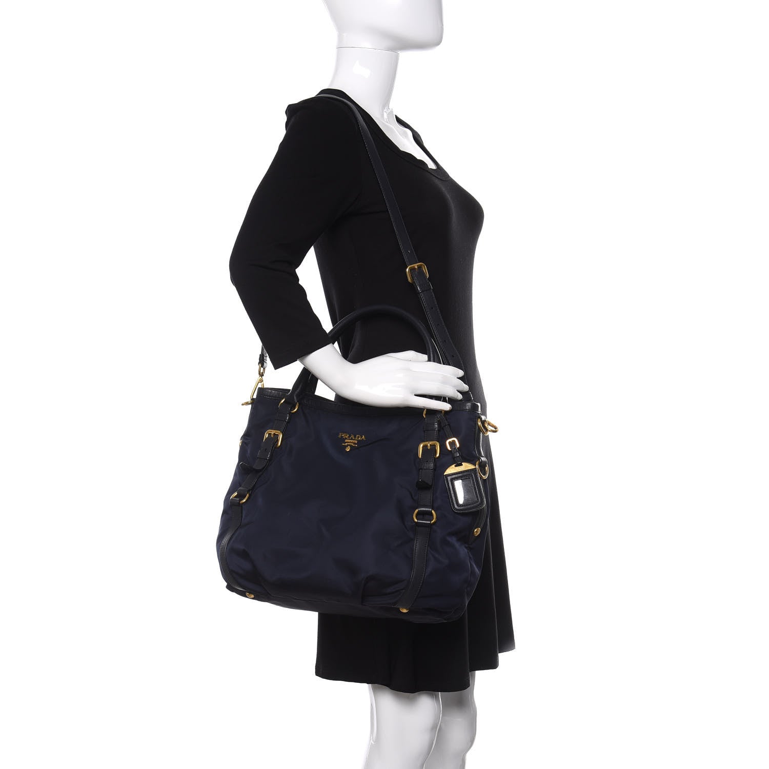 Prada Tessuto Nylon Vitello Daino Tote Baltico 2 of 10