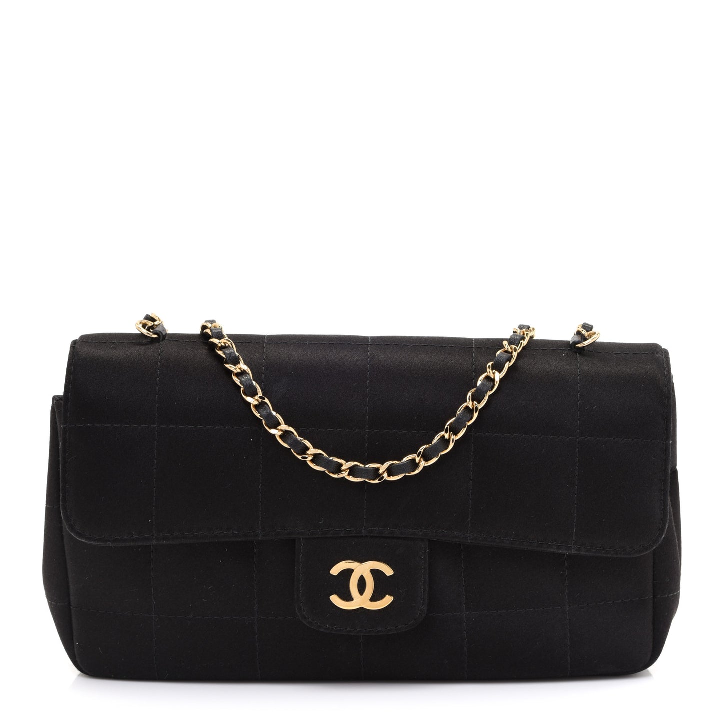 Satin Chocolate Bar Quilted Rectangular Mini Flap Black