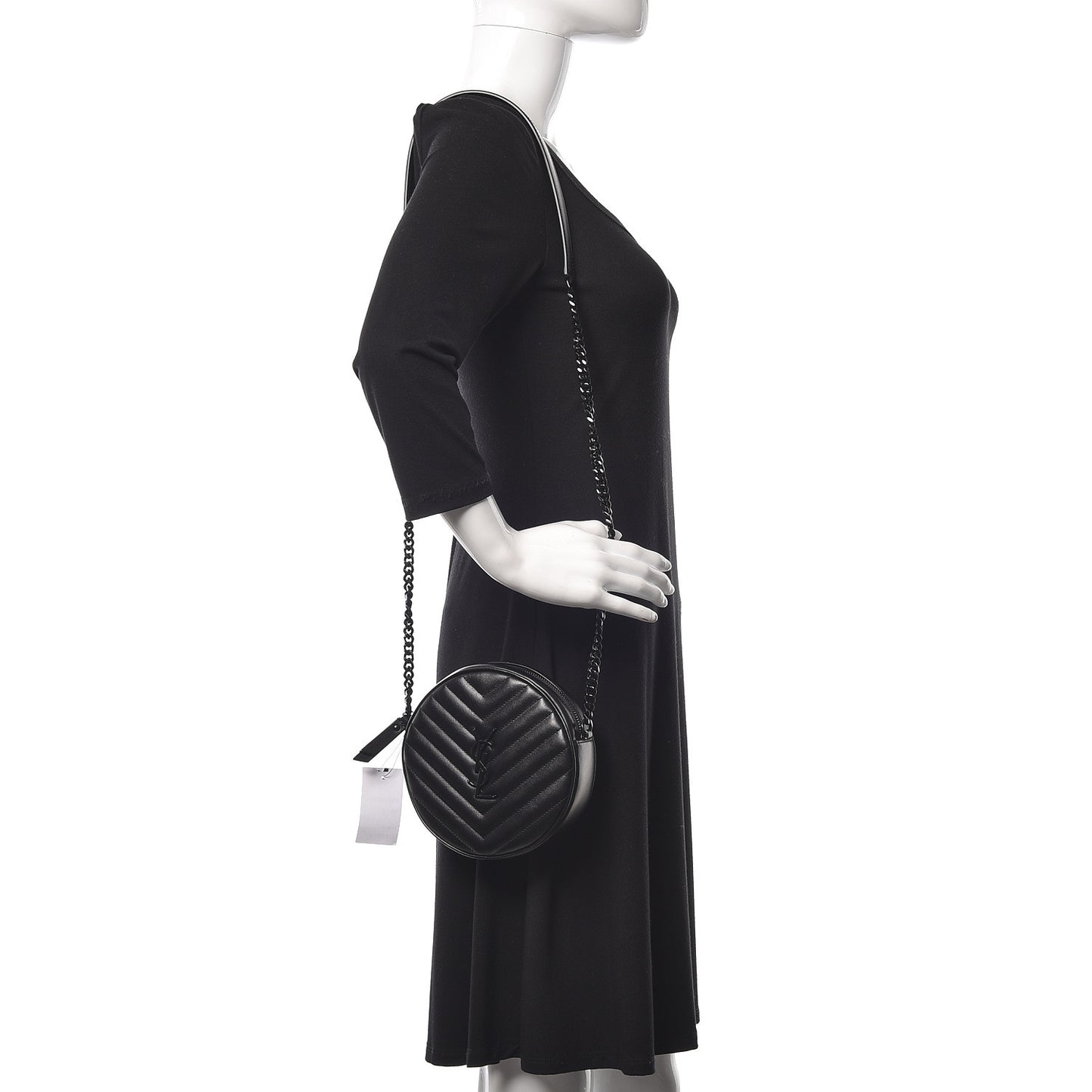 Calfskin Matelasse Chevron Round Vinyle Camera Bag Black