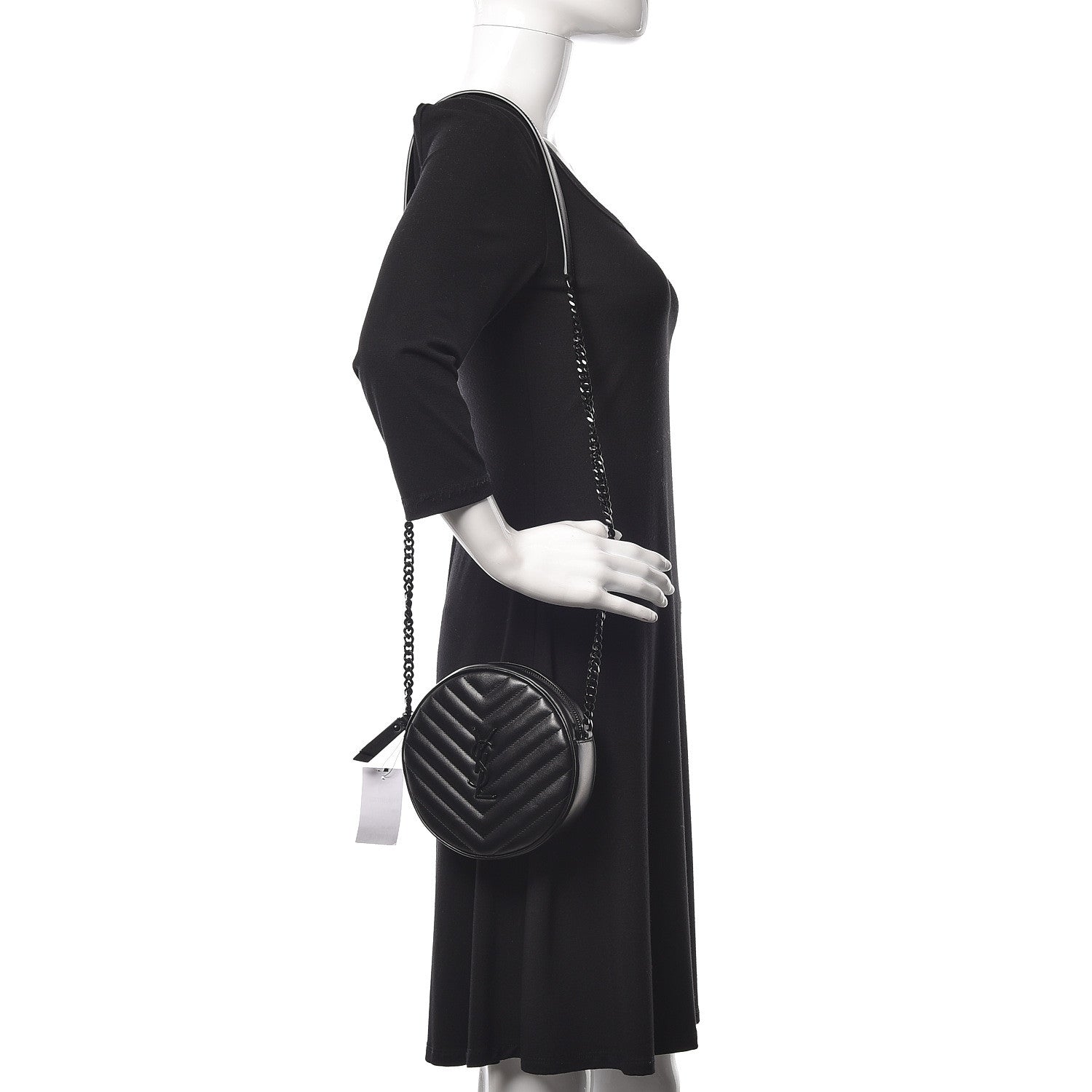 Saint Laurent Calfskin Matelasse Chevron Round Vinyle Camera Bag Black 2 of 12