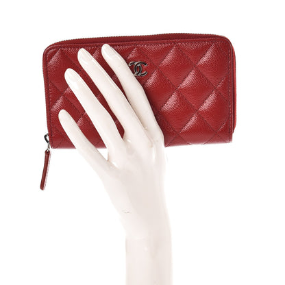 Chanel Caviar Quilted Small Zip Around Wallet Dark Red 2 of 9