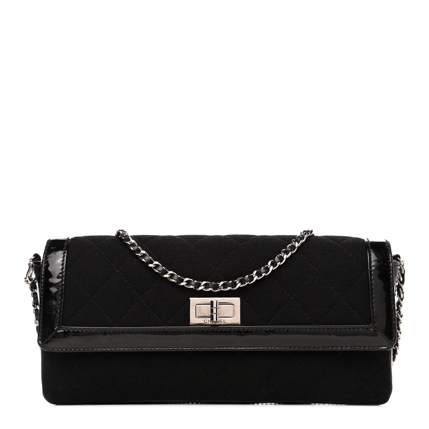 Chanel Jersey Patent Quilted 2.55 Reissue East West Flap Black 1 of 5