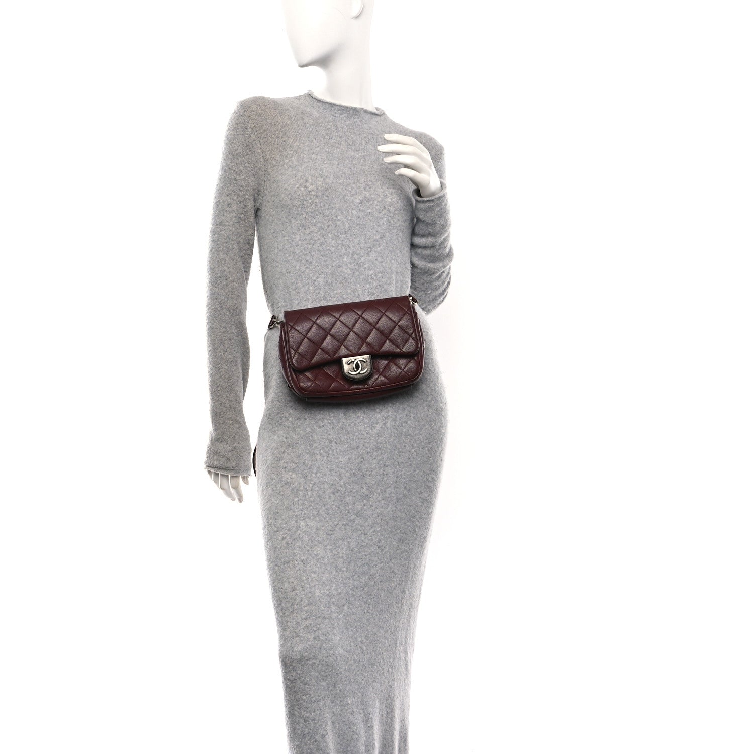 Chanel Shiny Goatskin Quilted Small Double Carry Waist Chain Flap Burgundy 2 of 10