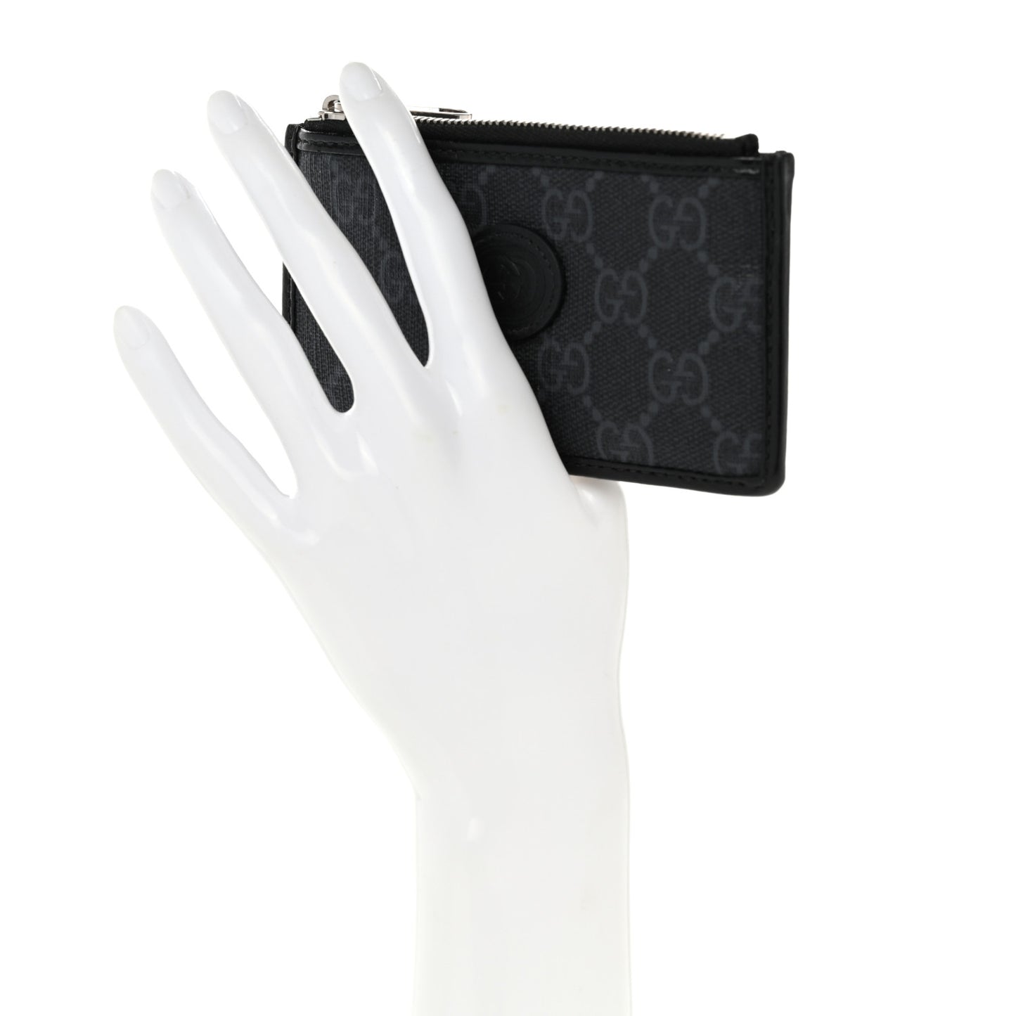 GG Supreme Monogram Azalea Calfskin Retro Interlocking G Coin Case Card Holder Black