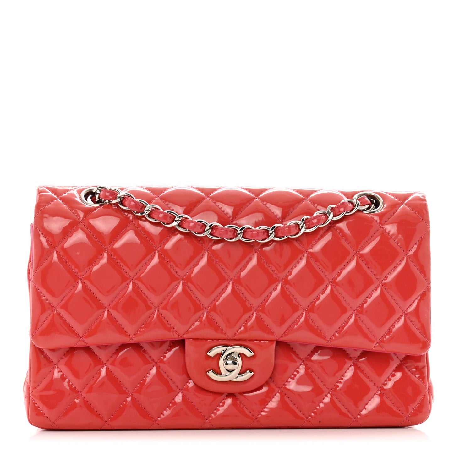Patent Quilted Medium Double Flap Pink