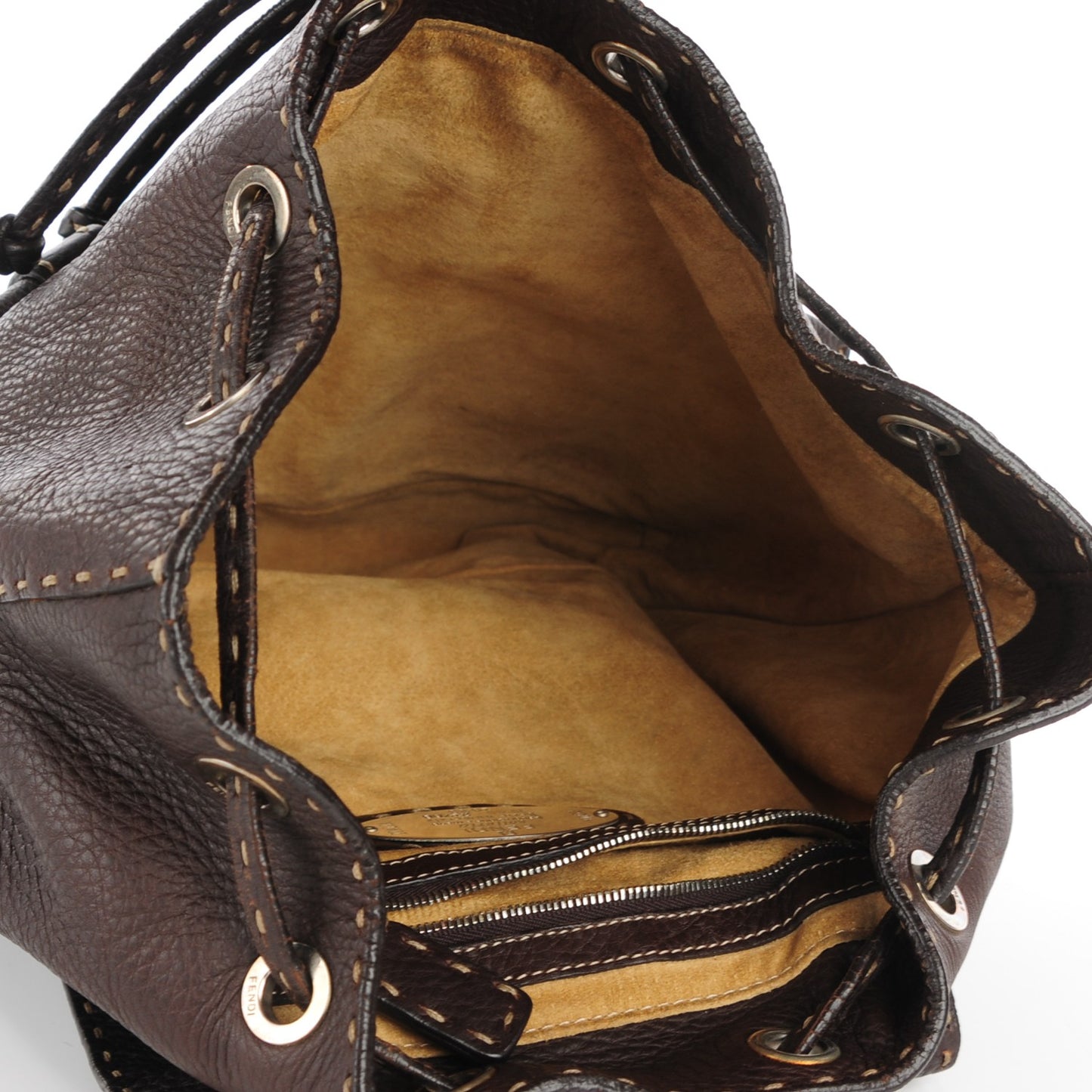 Calfskin Romano Selleria Drawstring Backpack Brown
