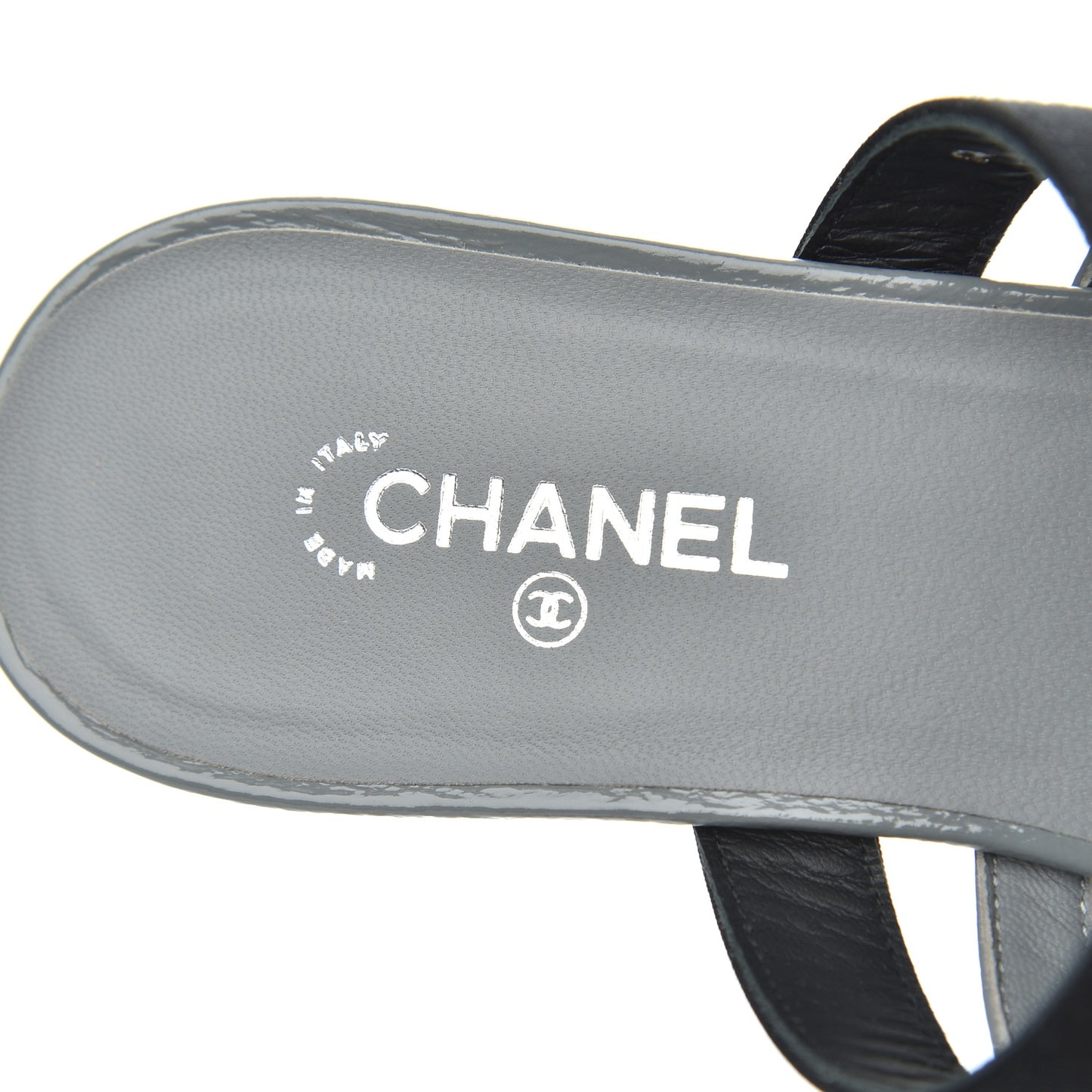 Patent Grosgrain CC Pearl Mules 38 Grey Black
