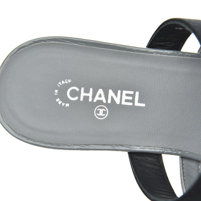 Chanel Patent Grosgrain CC Pearl Mules 38 Grey Black 6 of 11