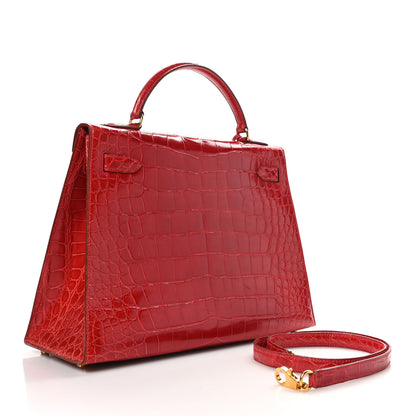 Hermes Shiny Alligator Kelly Sellier 32 Rouge Vif 3 of 10