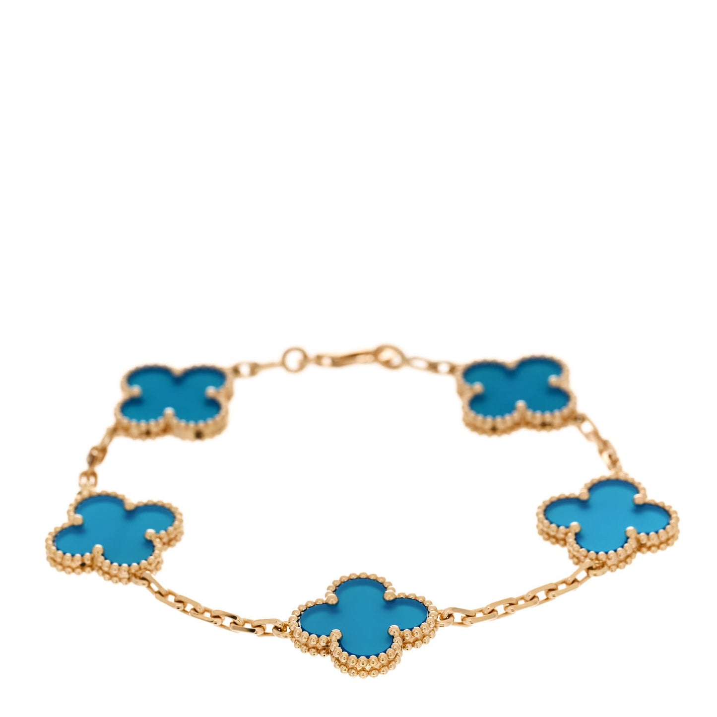 18K Yellow Gold Blue Agate 5 Motifs Vintage Alhambra Bracelet