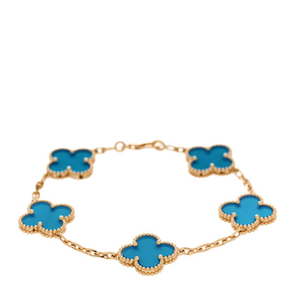 Van Cleef & Arpels 18K Yellow Gold Blue Agate 5 Motifs Vintage Alhambra Bracelet 1 of 5