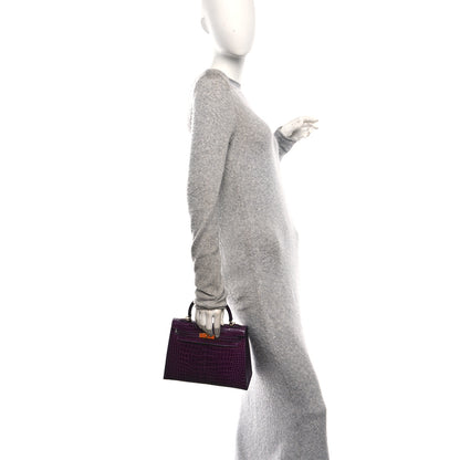 Hermes Shiny Porosus Crocodile Kelly Sellier 25 Amethyst 2 of 11