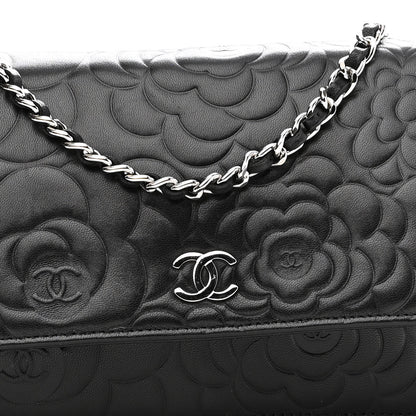 Chanel Lambskin Camellia Embossed Wallet With Chain WOC Black 6 of 12